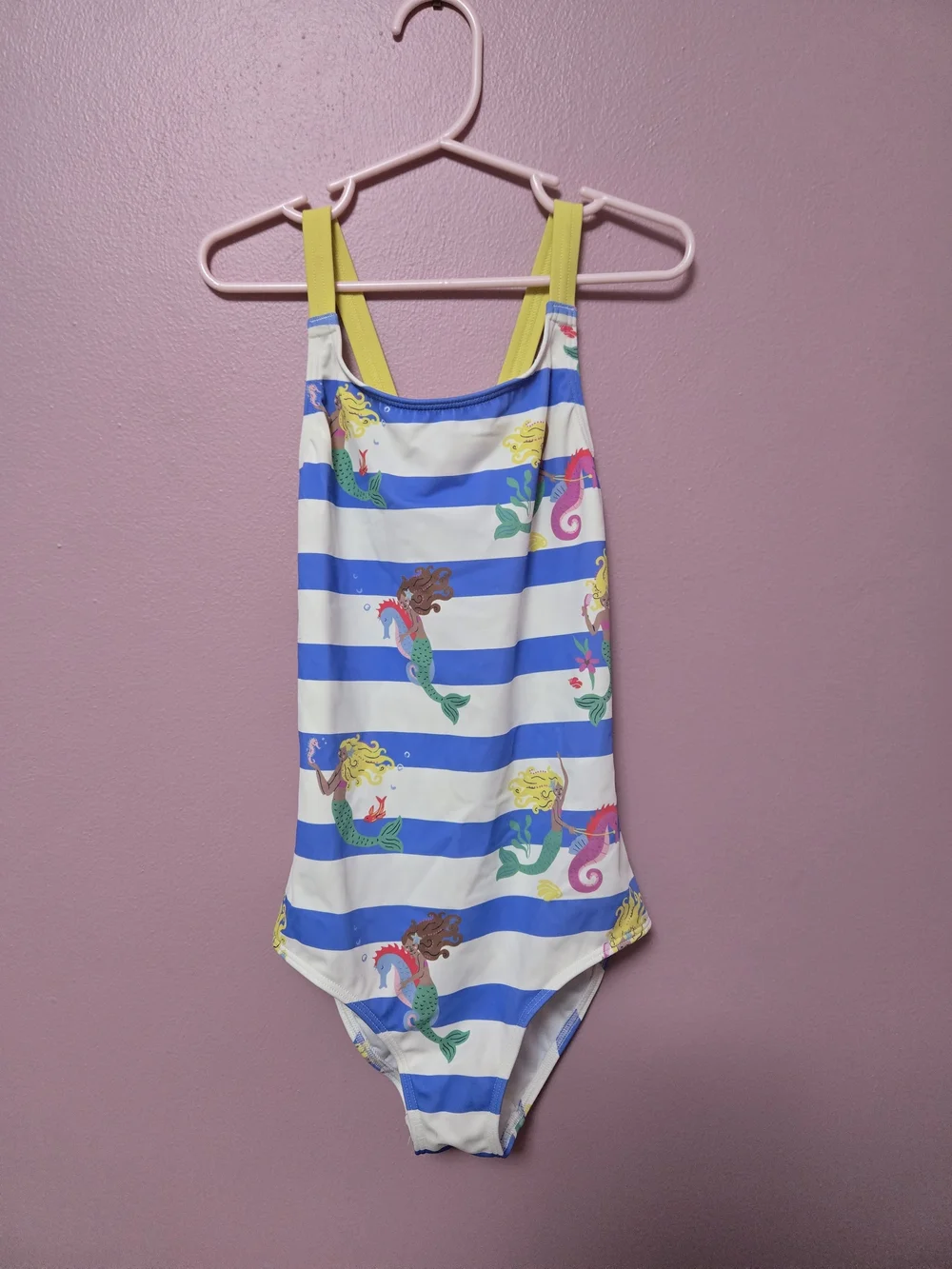 Mini Boden Blue White Striped Mermaid One-Piece Swimsuit